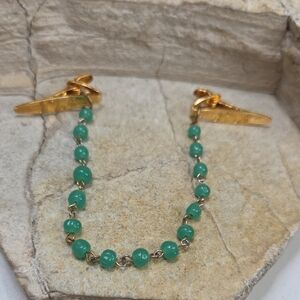 Vintage Gold and Green Beaded Sweater Clips